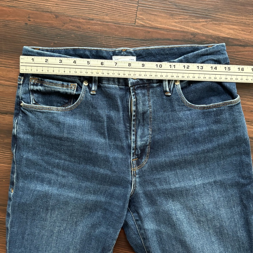 Good American Women’s High Rise Bootcut Flare Jeans Dark Wash Stretch Denim Y2K - Picture 9 of 13